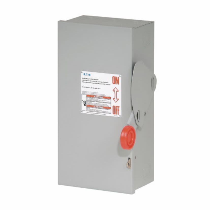 EATON DH321NGK K Series Fusible Heavy Duty Single Throw Safety Switch With Neutral, 240 V AC, 30 A, 1-3/4 hp, 3 hp, 5 hp, 7-1/2 hp, 3PST Contact, 3 Poles