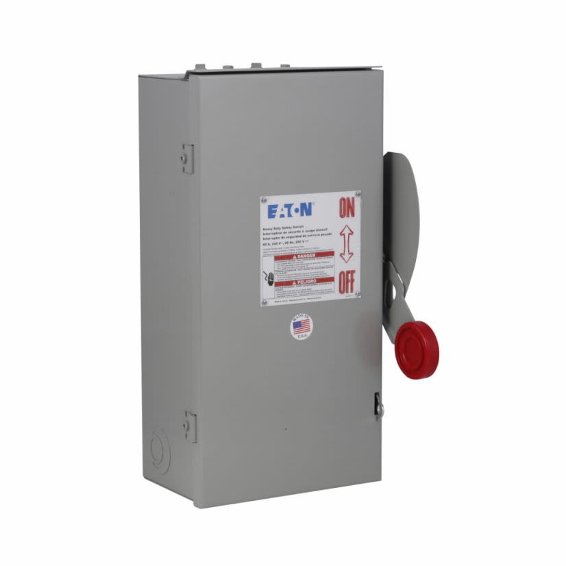 EATON DH322FRK K Series Heavy Duty Fusible Rainproof Single Throw Safety Switch, 240 V AC, 60 A, 3 hp, 7-1/2 hp, 10 hp, 15 hp, 3PST Contact, 3 Poles