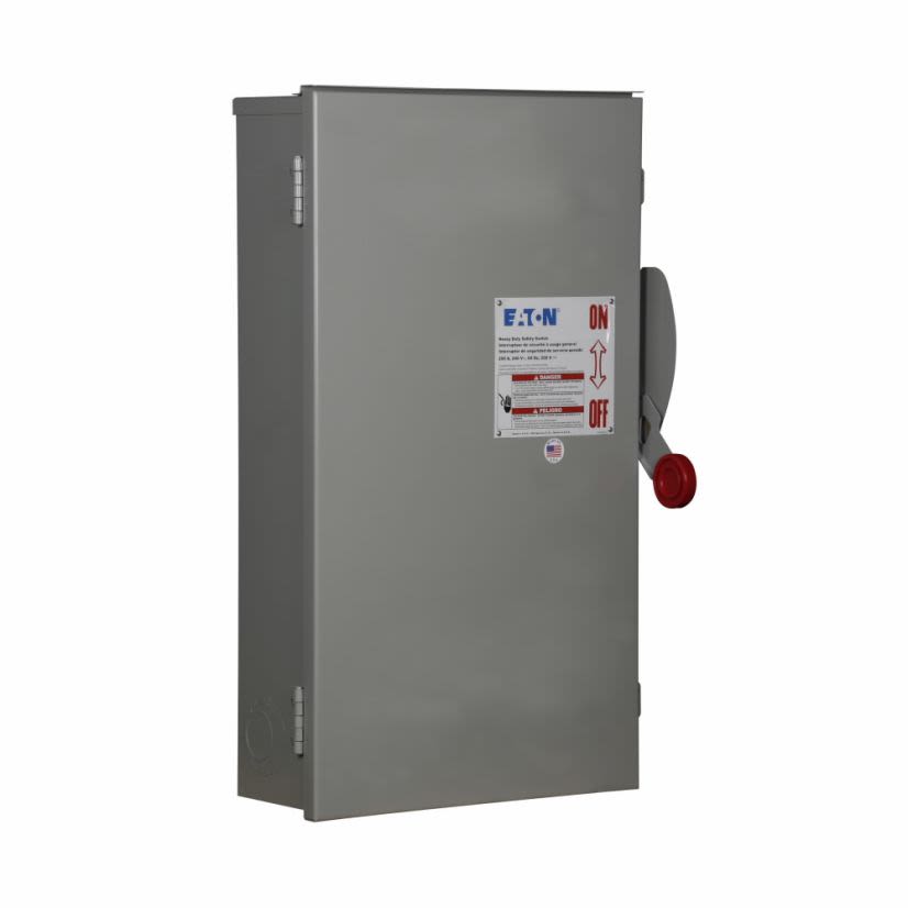 EATON Cutler-Hammer Series DH324FRK K Series Heavy Duty Fusible Rainproof Single Throw Safety Switch, 240 VAC, 200 A, 15 hp, 25 hp, 40 hp, 60 hp, TPST Contact, 3 Poles
