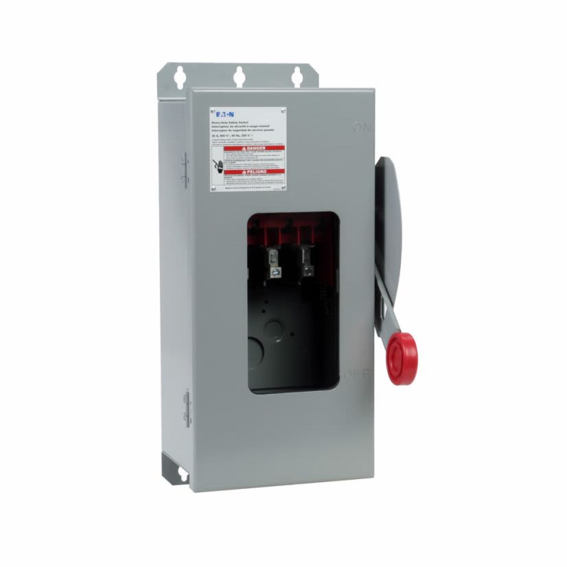 EATON Cutler-Hammer Series DH361UDKW K Series Heavy Duty Non-Fusible Single Throw Safety Switch With Upper Viewing Window, 600 VAC, 30 A, 5 hp, 7-1/2 hp, 10 hp, 20 hp, 30 hp, TPST Contact, 3 Poles