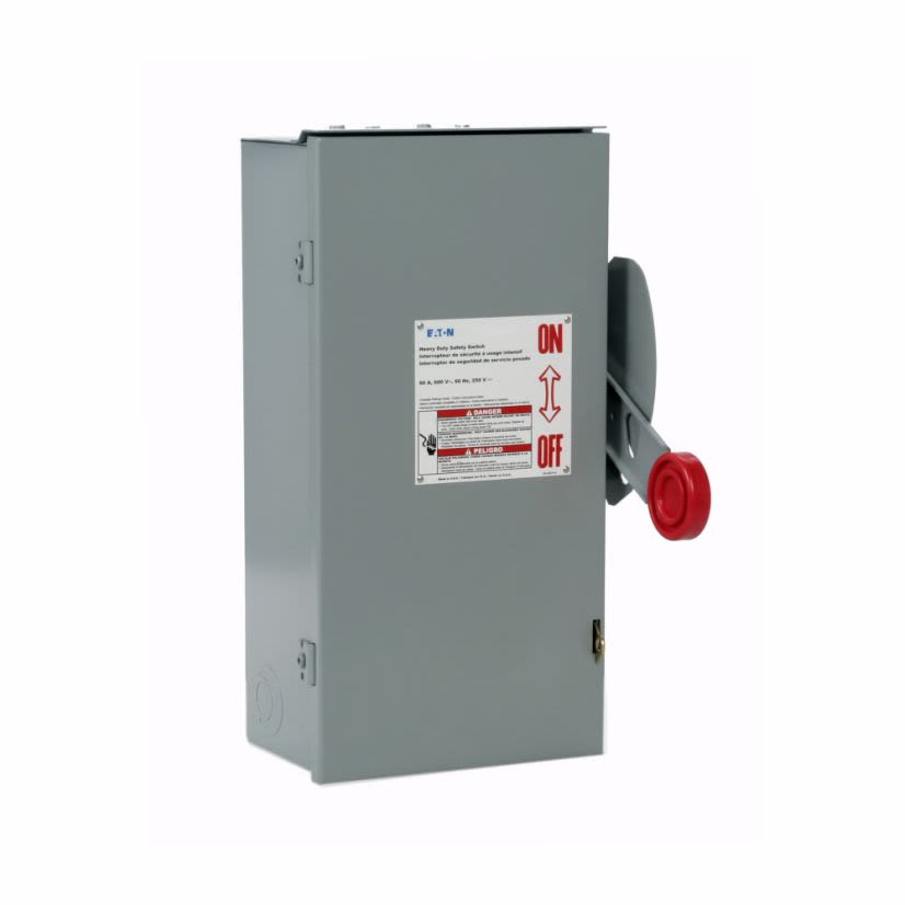 EATON Cutler-Hammer Series DH362NRK K Series Heavy Duty Fusible Rainproof Single Throw Safety Switch With Neutral, 600 VAC, 60 A, 20 hp, 25 hp, 30 hp, 50 hp, TPST Contact, 3 Poles