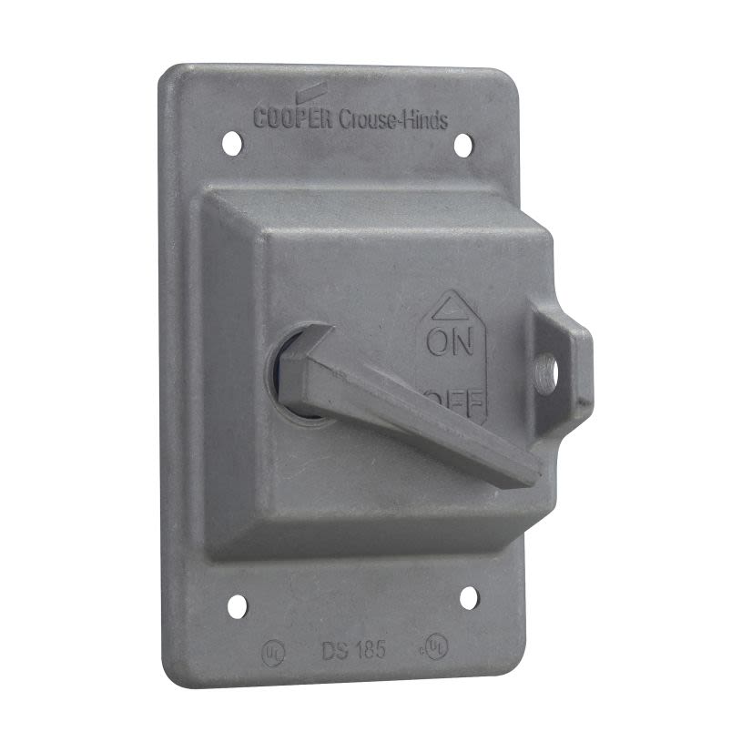 EATON Crouse-Hinds series DS185 raintight snap switch cover, Die cast aluminum, Single-gang, Gasket, For standard ON-OFF operation; with hole for lock, For general use snap switches