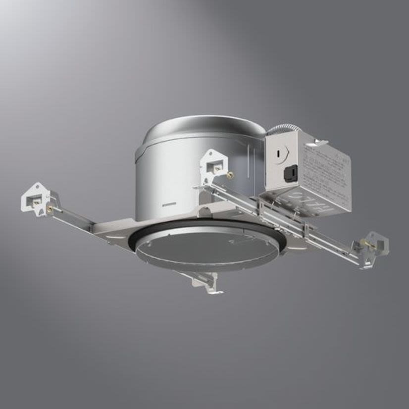 Halo E27ICAT New Construction Shallow Recessed Lighting Housing, Incandescent Lamp, 120 V AC, 6-3/8 in Ceiling Opening, Die Cast Aluminum Housing