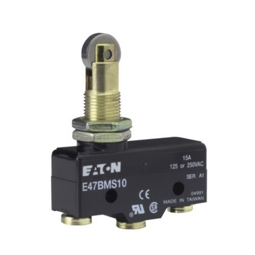 EATON Cutler-Hammer Series E47BMS10 Basic Precision Switch, 250 VAC, 30 VDC, 6/15 A, Roller Plunger Actuator, SPDT Contact, 1 Pole