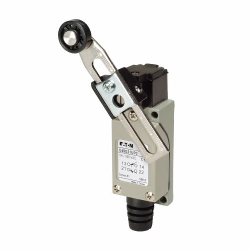 EATON Cutler-Hammer Series E49G31UP3 Mini Complete Limit Switch With Gusset Assembly, 250 VAC/30 VDC, 5 A, Adjustable Side Rotary Lever Actuator, 1NO-1NC