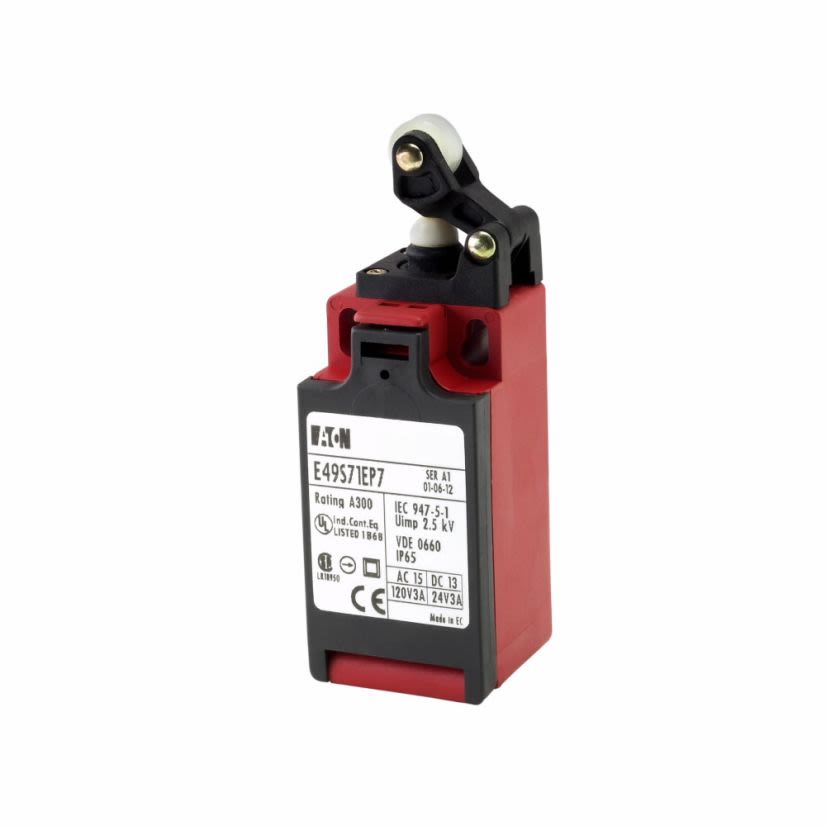 EATON Cutler-Hammer Series E49S71EP7 Miniature Limit Switch, 600 VAC, 24 VDC, 1.5/10 A, Offset Roller Lever Actuator, 1NO-1NC Contact, 1 Pole