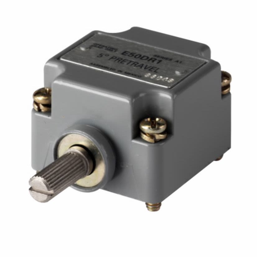 EATON Cutler-Hammer Series E50DR1 Limit Switch Operating Head, Side Rotary Lever/Spring Return 0.63 in L Actuator, For Use With E50 Series Heavy Duty Plug-In Limit Switch, NEMA 1/3/3S/4/4X/6/6P/13 NEMA Rating