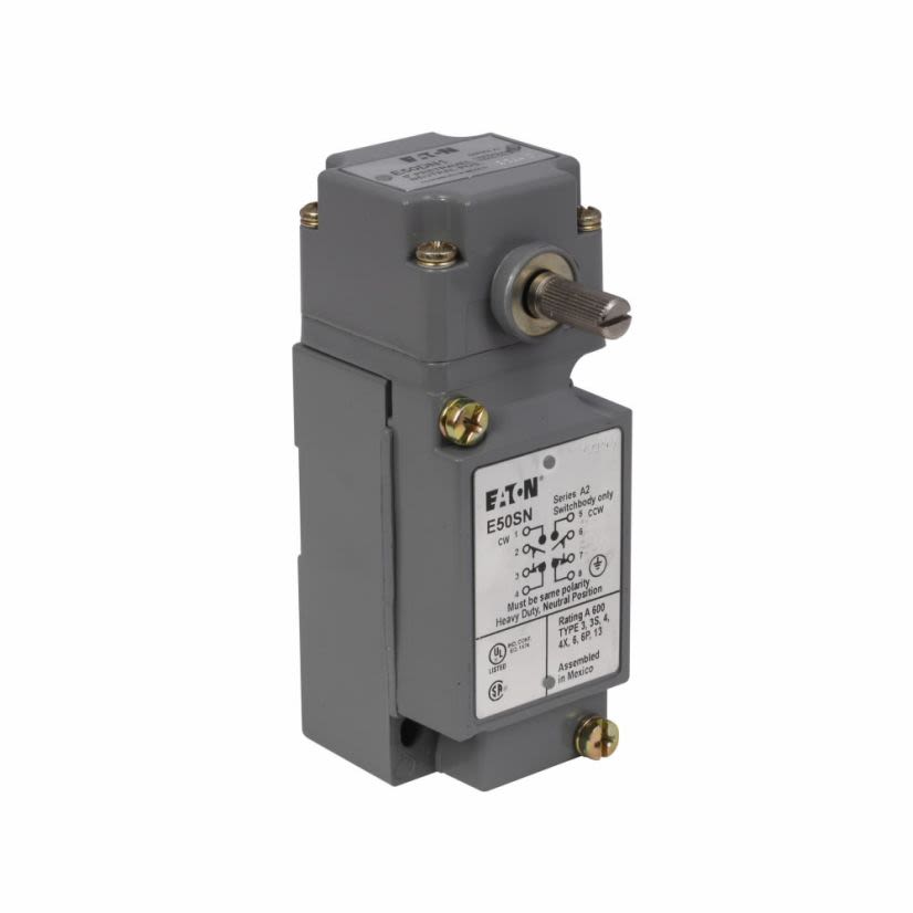 EATON Cutler-Hammer Series E50NN1 Heavy Duty Special Purpose Limit Switch, 240 VAC, 250 VDC, 1/10 A, Side Rotary Actuator, 2NO-2NC Contact