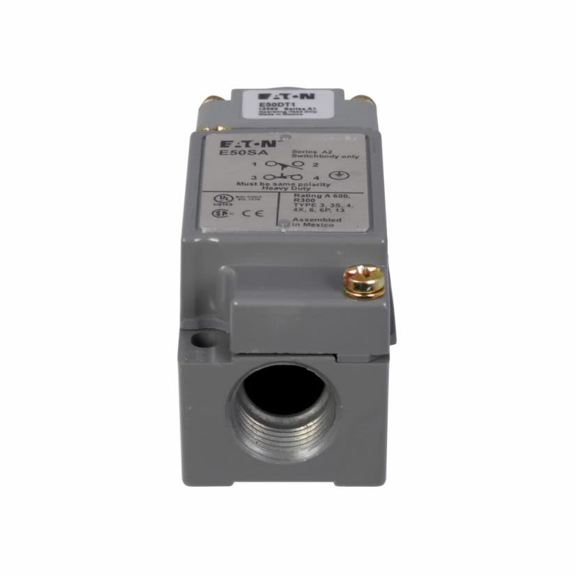EATON Cutler-Hammer Series E50SA 1-Pole Limit Switch Body, 1NO-1NC, For Use With E50 Heavy Duty Plug-In Limit Switch, 10 A at 12 VAC, 1 A at 125 VDC, NEMA 1/3/3S/4/4X/6/6P/13/IP67 Enclosure