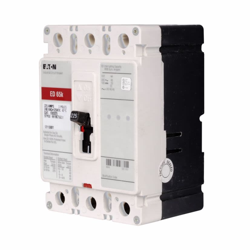 EATON Cutler-Hammer Series ED3150 C Series Type ED Molded Case Circuit Breaker, 240 VAC/125 VDC, 150 A, 65 kA Interrupt, 3 Poles, Fixed Thermal/Fixed Magnetic/Non-Interchangeable Trip