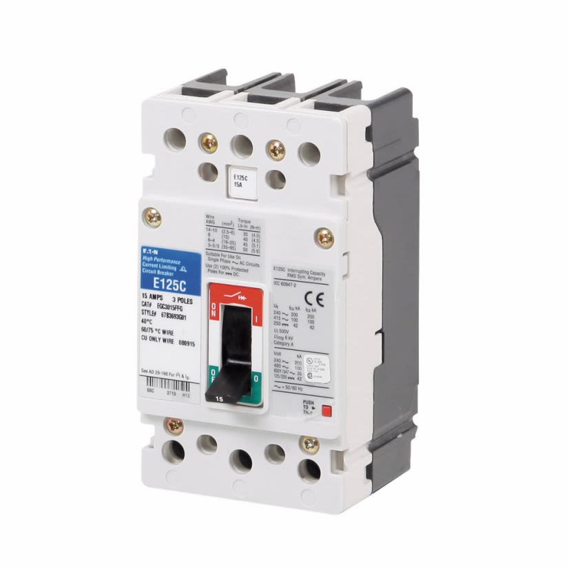 EATON Cutler-Hammer Series EGE3030FFG Type EGE Molded Case Circuit Breaker, 600Y/347 VAC, 30 A, 18/25/35 kA Interrupt, 3 Poles, Fixed Thermal/Fixed Magnetic Trip
