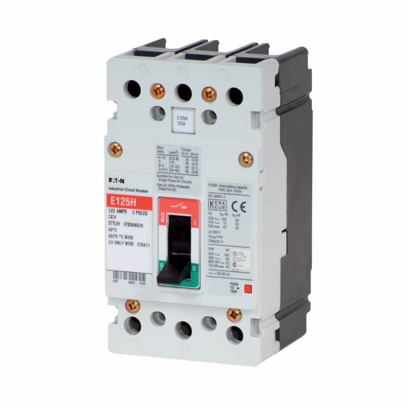 EATON EGS3040FFB G Series Type EGS Molded Case Circuit Breaker, 347/600Y V AC, 40 A, 22/35/85 kA Interrupt, 3 Poles, Thermal Magnetic Trip