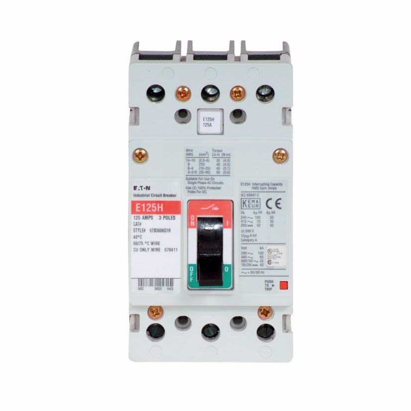 EATON EGS3020FFB G Series Type EGS Molded Case Circuit Breaker, 347/600Y V AC, 20 A, 22/35/85 kA Interrupt, 3 Poles, Thermal Magnetic Trip