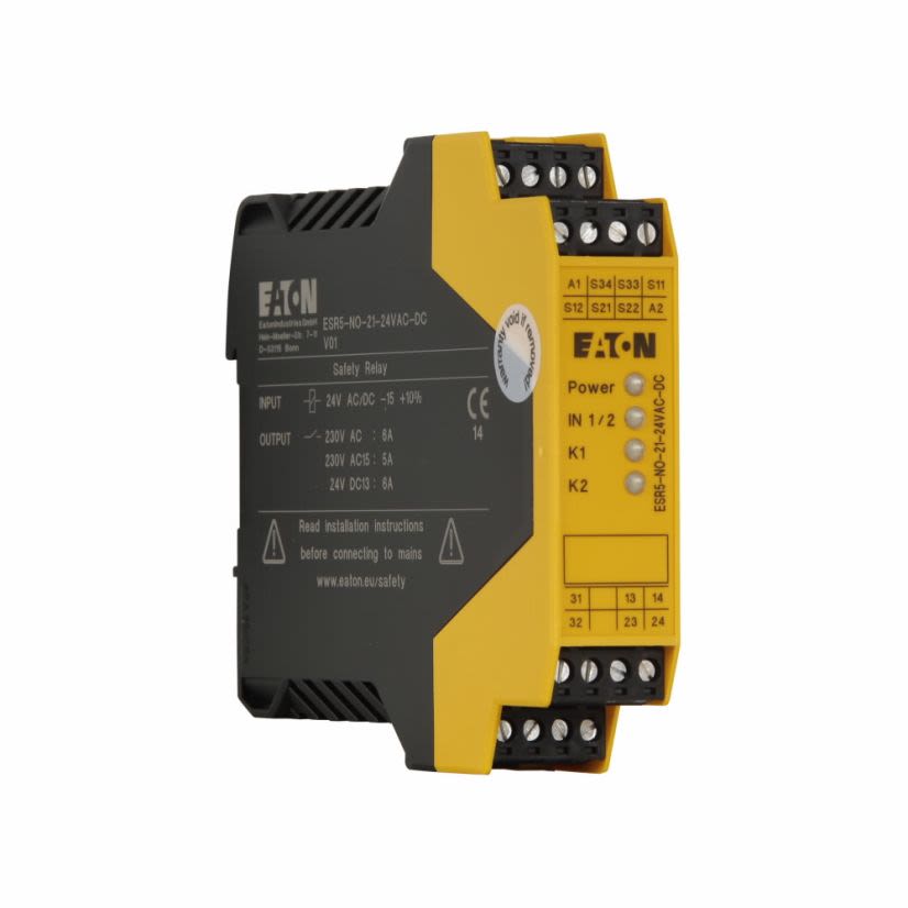 EATON Cutler-Hammer Series ESR5-NO-31-24VAC-DC Dual Channel Safety Relay, 6 A, TPST-NO Contact, 24 VAC/VDC V Coil