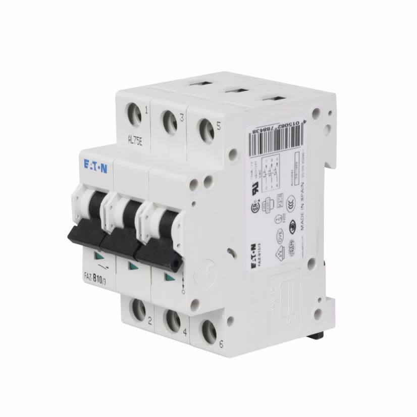 EATON Cutler-Hammer Series FAZ-D3/3 Type FAZ Standard Current Limiting Supplementary Protector, 480Y/277 VAC, 3 A, 5 kA Interrupt, 3 Poles, Thermal Magnetic/10 to 20X in Trip