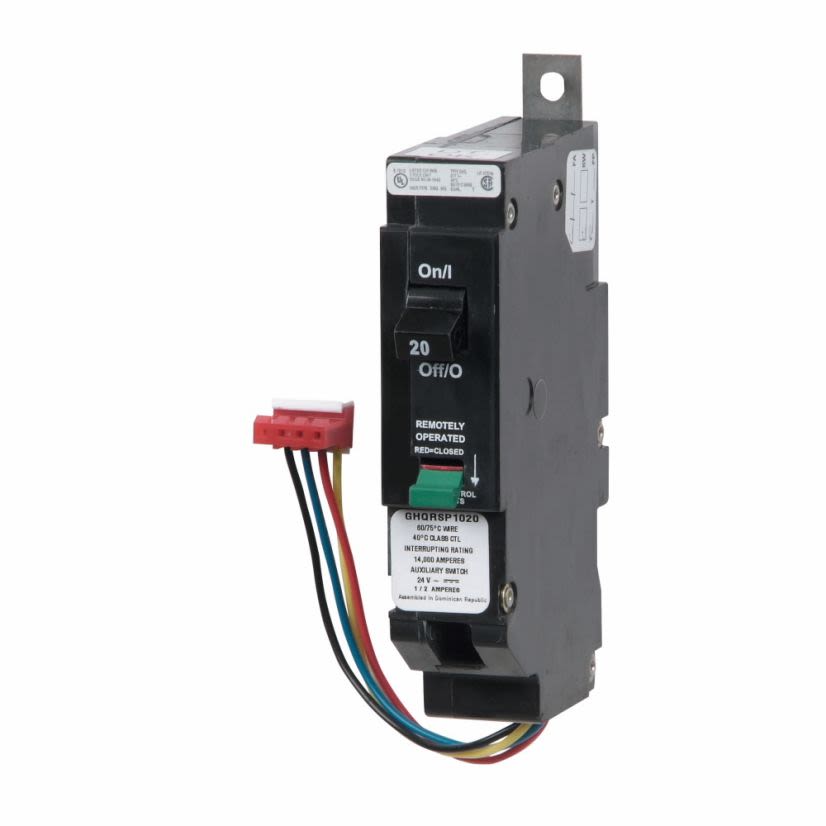 EATON GHQRSP1020 Type GHQRSP Remote Controlled Solenoid Operated Miniature Circuit Breaker, 120/240/277/480Y V AC, 20 A, 14/65 kA Interrupt, 1 Poles, Thermal Magnetic Trip