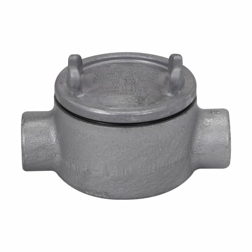 EATON Crouse-Hinds series Condulet GUAC26 Conduit outlet box with Cover, 3 Inch Cover opening diameter, Feraloy iron alloy, C shape, 3/4 Inch