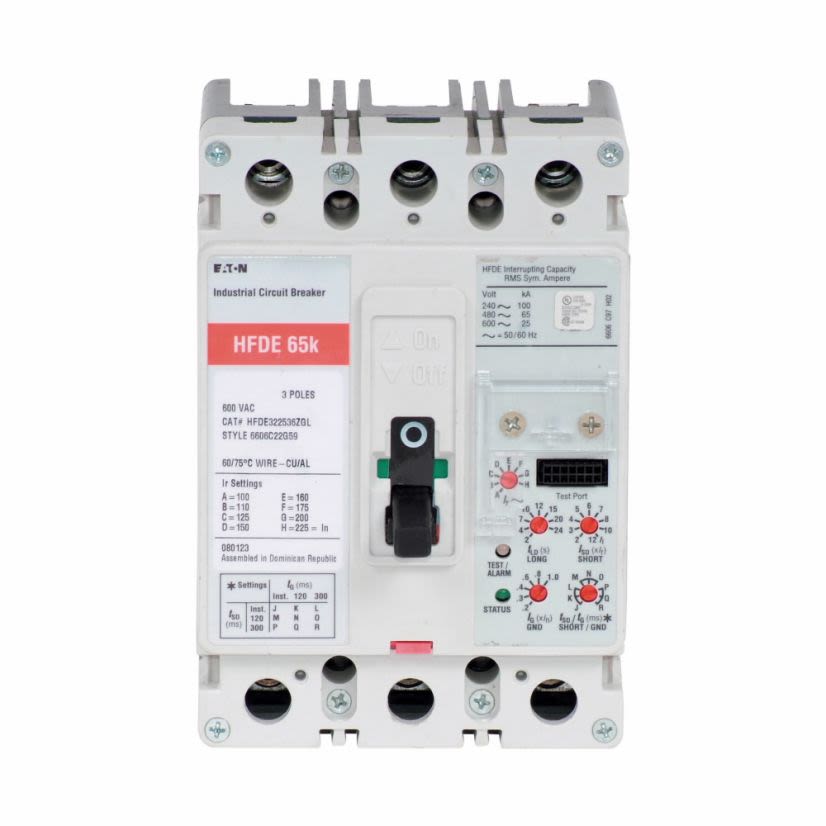 EATON Cutler-Hammer Series HFDE322532 C Series Type HFDE Molded Case Circuit Breaker, 600 VAC, 250 VDC, 225 A, 65/100 kA Interrupt, 3 Poles, Electronic LSI/Non-Interchangeable Trip