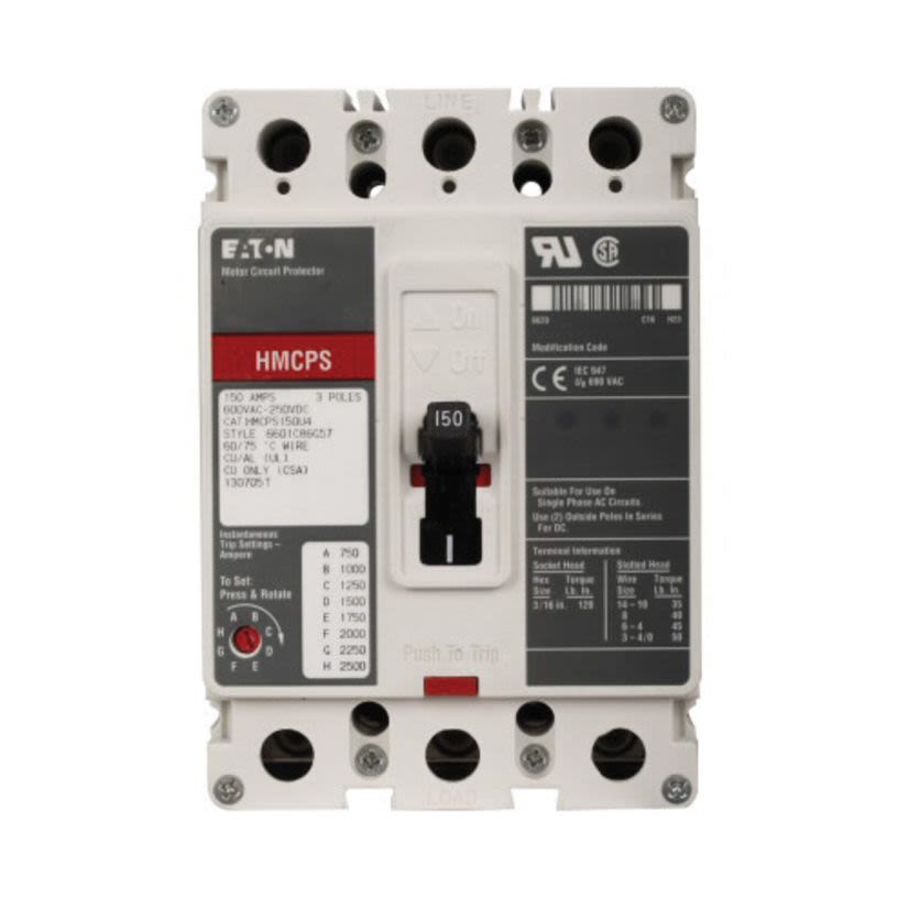 EATON Cutler-Hammer Series HMCPS030H1C Type HMCP Motor Circuit Protector, 600 VAC, 250 VDC, 30 A, 3 Poles, Magnetic Trip