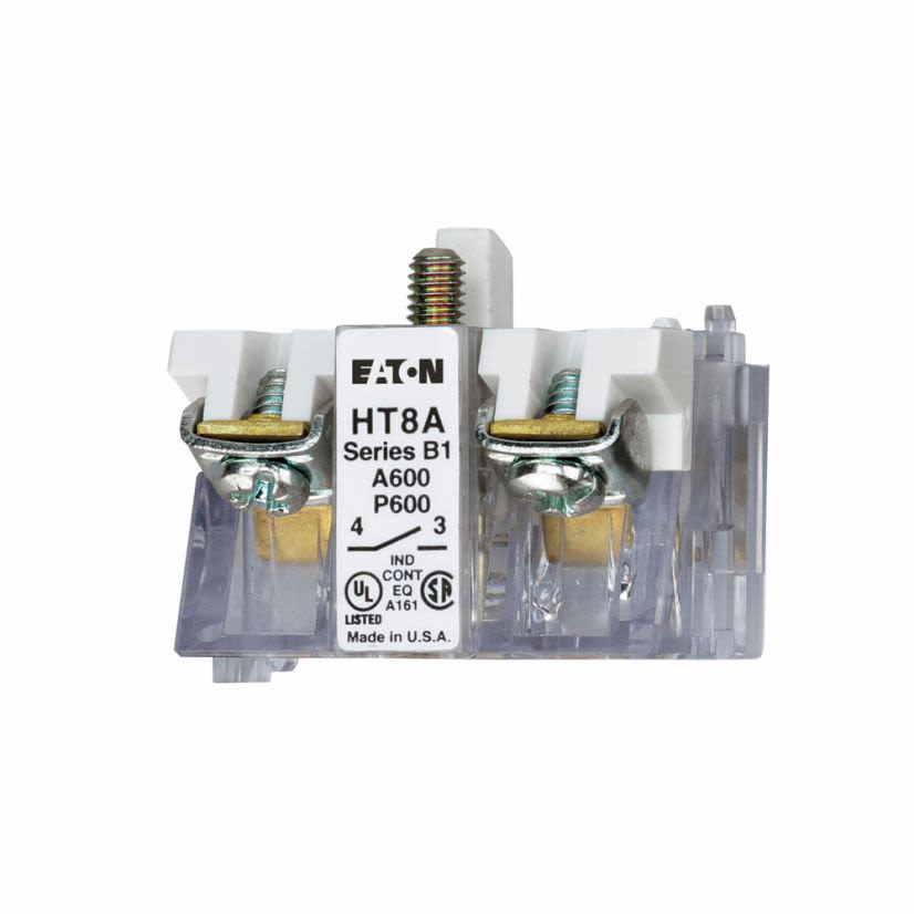 EATON Cutler-Hammer Series HT8A HT800 Oil/Watertight Contact Block, 30.5 mm, 1NO Contact, 12 A at 600 VAC Contact, Gold Plated Contact, Momentary Action, White