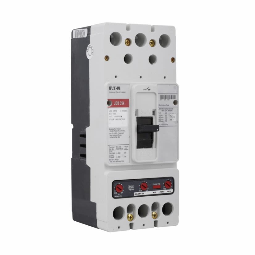 EATON Cutler-Hammer Series JDB3250 C Series Type JDB Molded Case Circuit Breaker, 600 VAC/250 VDC, 250 A, 35/65 kA Interrupt, 3 Poles, Fixed Thermal/Fixed Magnetic/Non-Interchangeable Trip