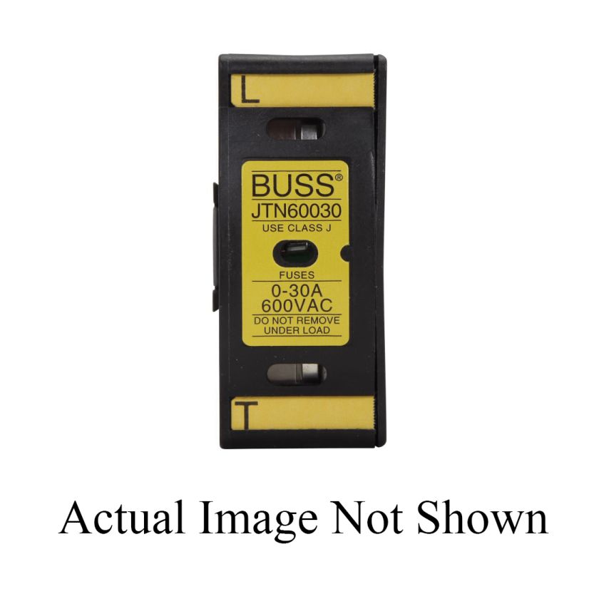 EATON Bussmann Series JTN60030 JT Series Finger Safe Touch-Safe Fuse Holder With Neon Lamp Indicator, 600 VAC, 30 A, Class: J, 18 to 8 AWG Wire, 1 Poles