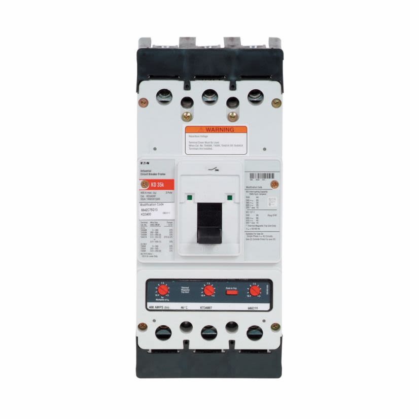 EATON KDB3400KW C Series Type KDB Molded Case Circuit Breaker, 600 V AC/250 V DC, 400 A, 35 kAIC at 480 VAC/65 kAIC at 240 VAC Interrupt, 3 Poles, Thermal Magnetic Trip