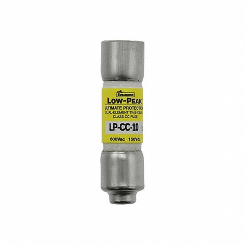 EATON Bussmann Series Low-Peak™ LP-CC-10 LP-CC Current Limiting Time Delay Fuse, 10 A, 600 VAC/150 VDC, 200/20 kA Interrupt, Class: CC, Cylindrical Body