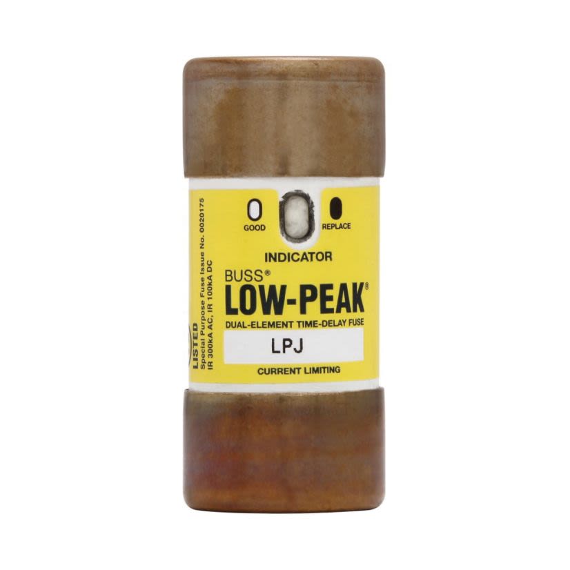 Bussmann Low-Peak LPJ-60SPI Current Limiting Time Delay Fuse, 60 A, 600 V AC/300 V DC, 300/100 kAIC Interrupt, J Class, Cylindrical Body