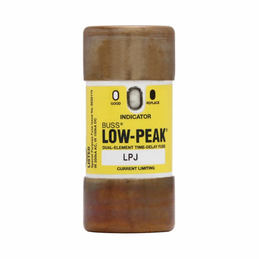 Bussmann Low-Peak LPJ-45SPI Current Limiting Time Delay Fuse, 45 A, 600 V AC/300 V DC, 300/100 kAIC Interrupt, J Class, Cylindrical Body