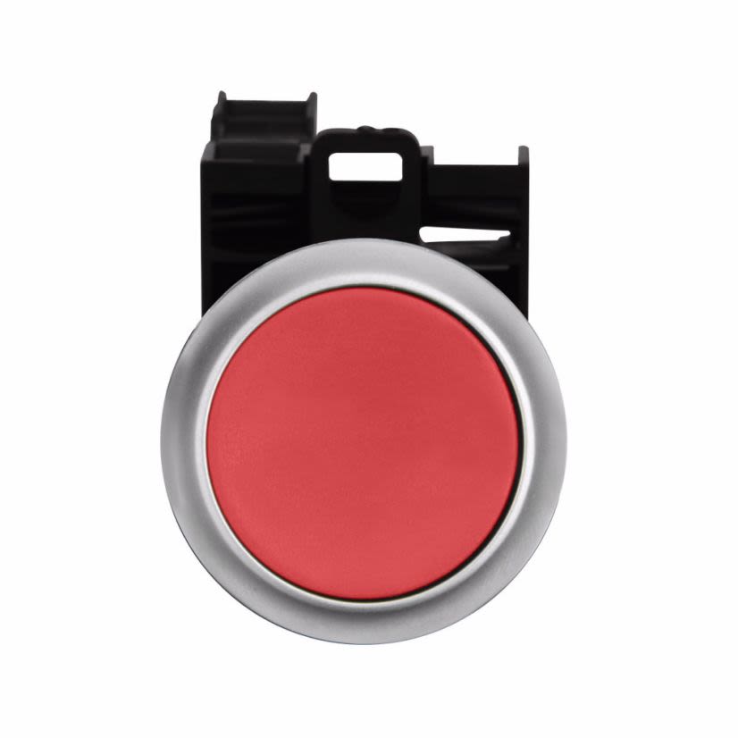 EATON Cutler-Hammer Series M22-D-R-K01 M22 Pushbutton, Complete Device, 22.5 mm, Flush, Momentary, Non-illuminated, Bezel: Silver, Button: Red, 1NC, IP67, IP69K, NEMA 4X, 13