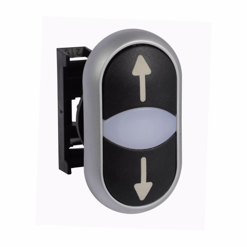 EATON Cutler-Hammer Series RMQ-Titan® M22-DDL-S-X7-X7 Double Modular Illuminated Pushbutton Operator With Center Light, 22.5 mm, (2) Extended Button Operator, Momentary Contact, Black