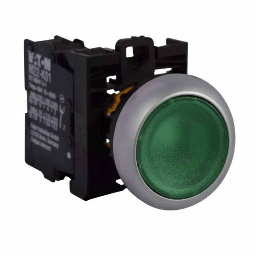 EATON Cutler-Hammer Series RMQ-Titan® M22-DL-G-K10-G Modular Illuminated Pushbutton, 22.5 mm, 1NO Contact, Green