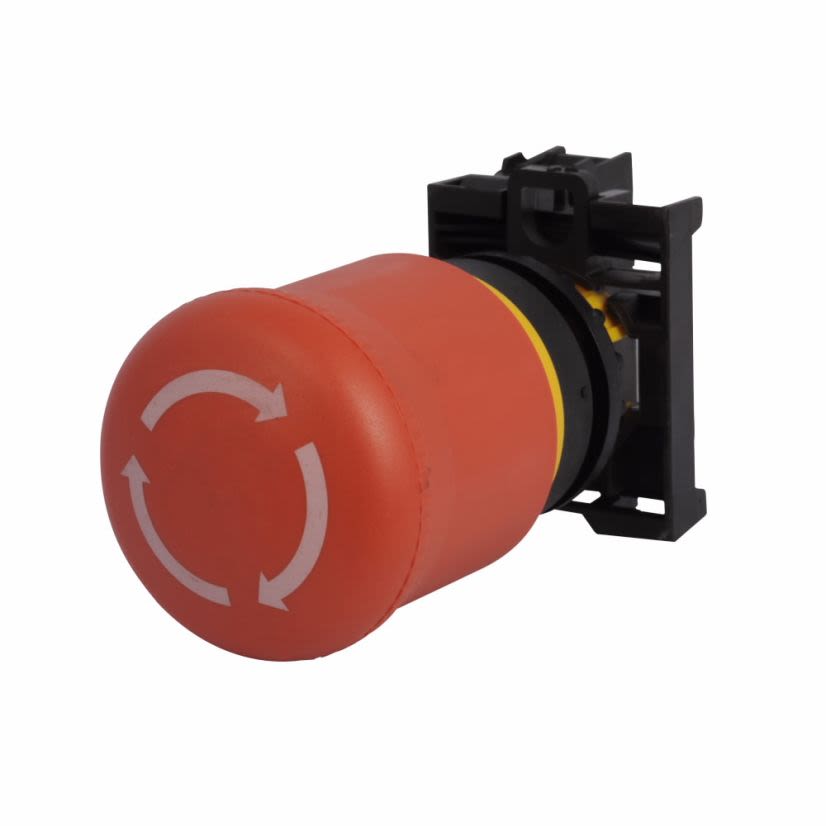 EATON Cutler-Hammer Series M22-PVT-K02 Emergency Stop Non-Illuminated Pushbutton Operator, 22.5 mm, 1NO/2NC Contact, Red