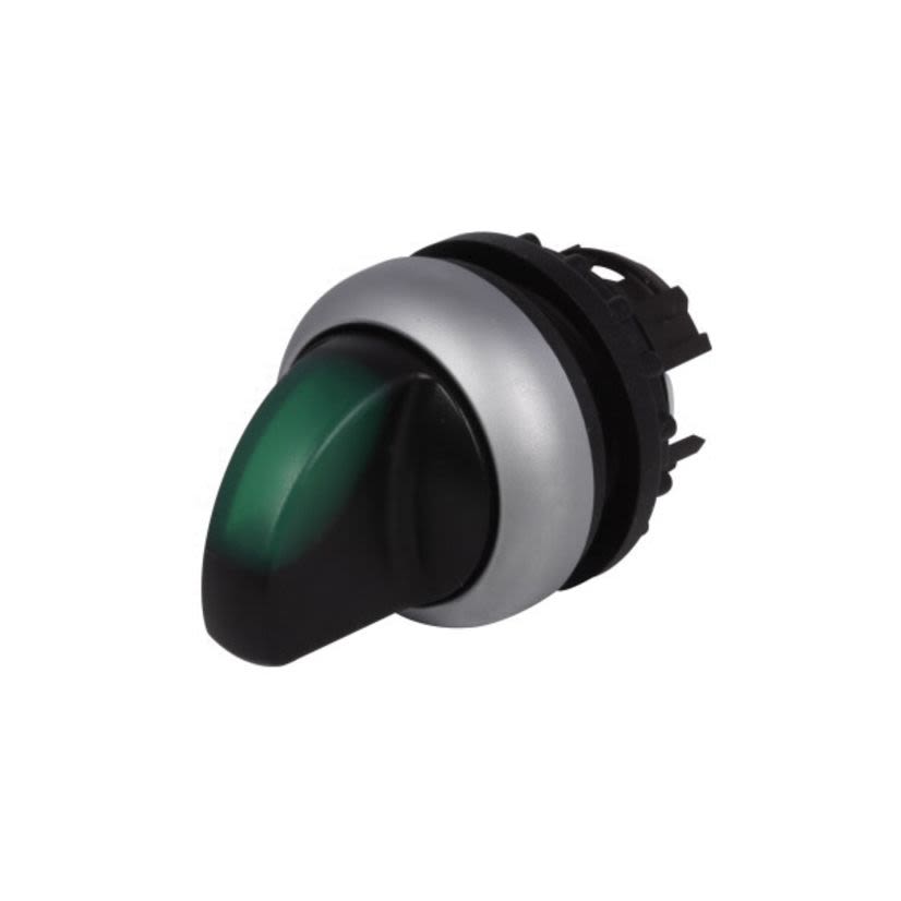 EATON Cutler-Hammer Series M22-WRLK-G M22 Modular Illuminated Selector Switch Operator, 22.5 mm, Knob Operator, 2 Positions, Green