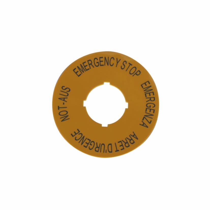 EATON Cutler-Hammer Series M22-XBK1 4-Language Modular Pushbutton Round Legend Plate, 0.05 in H x 2.36 in W, Round Plate, Yellow Field