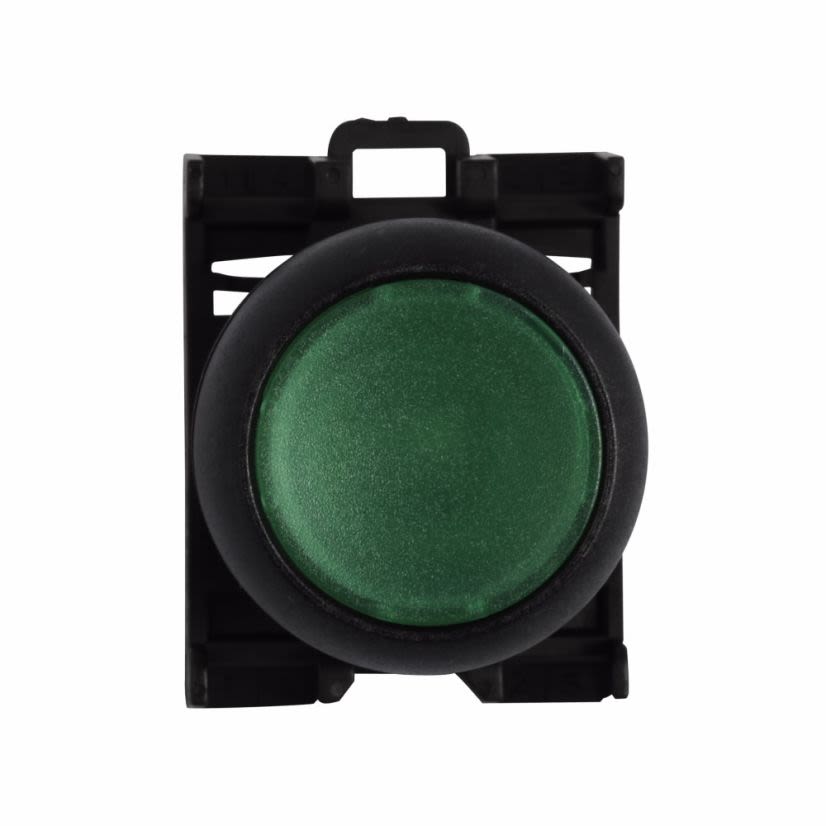 EATON Cutler-Hammer Series M22S-DL-G M22 Modular Pushbutton Operator, 22.5 mm, Flush, Momentary, Illuminated, Bezel: Black, Button: Green, IP67, IP69K, NEMA 4x, 13, 5,000,000 Million mechanical operations