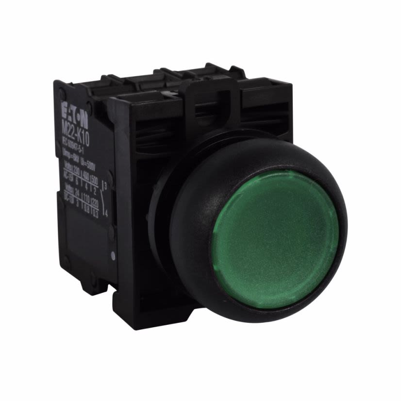 EATON Cutler-Hammer Series M22S-DL-G-K10-230G RMQ-Titan Modular Illuminated Pushbutton, 22.5 mm, 1NO Contact, Green