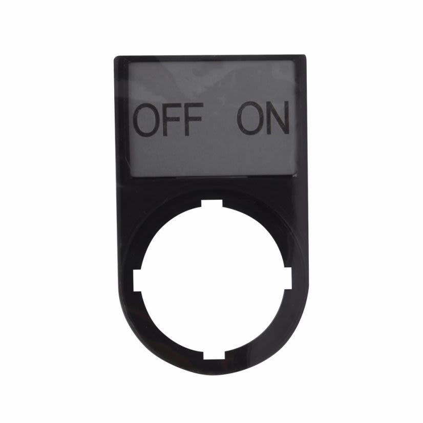 EATON Cutler-Hammer Series M22S-ST-GB10 M22 Complete Legend Plate With Insert, 1.18 in W, Round Plate, Black/Silver Field