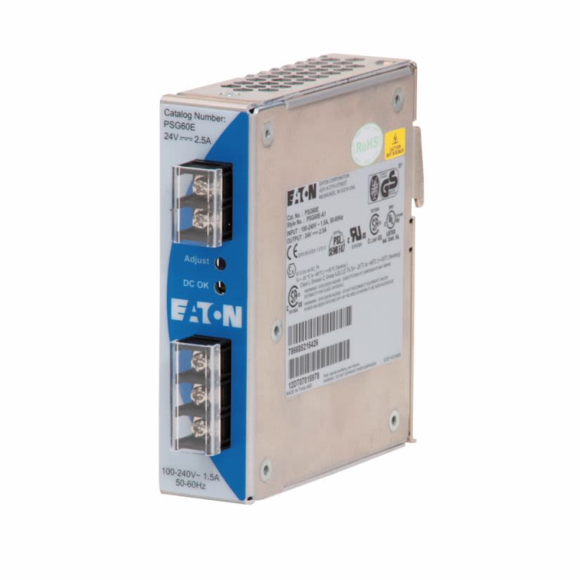 EATON Cutler-Hammer Series PSG60F24RM PSG 3-Phase Power Supply, 320 to 575 VAC Input, 24 VDC Output, 960 W Power Rating, 25 A, DIN Rail Mount