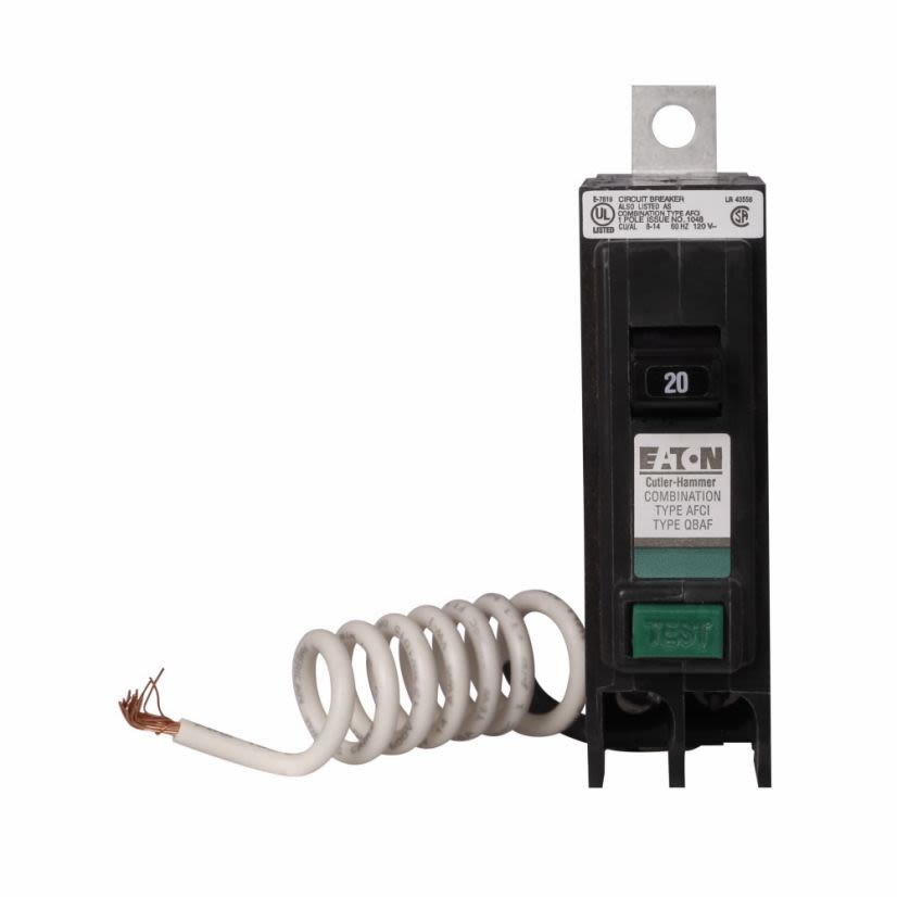 EATON Cutler-Hammer Series QBCAF1020 Type QBCAF Combination AFCI Circuit Breaker, 120/240 VAC, 20 A, 10 kA Interrupt, 1 Pole