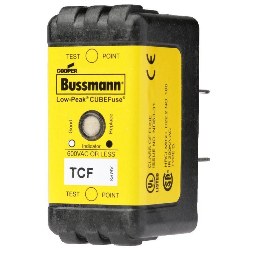 Eaton Bussmann Series CUBEFuse® TCF15RN Time Delay Fuse, 15 A, 600 VAC/300 VDC, 100/300 kA Interrupt, Class: Class CF, Square Body