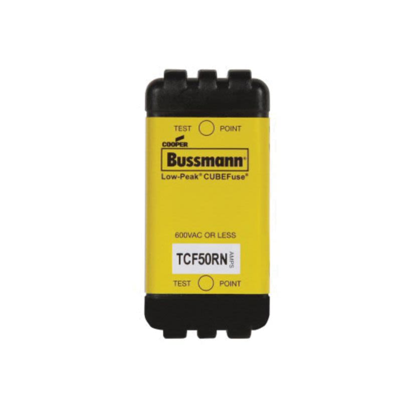 EATON Bussmann Series Edison CUBEFuse™ TCF50RN Inrush Current Withstand Time Delay Fuse, 50 A, 600 VAC/300 VDC, 300 kA at 600 VAC/100 kA at 300 VDC, 200 kA Interrupt, Class: CF, Cartridge Body