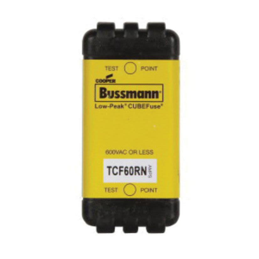 EATON Edison CUBEFuse TCF60RN Inrush Current Withstand Non-Indicating Time Delay Fuse, 60 A, 600 V AC/300 V DC, 300 kA at 600 VAC/100 kA at 300 VDC, 200 kA Interrupt, Class: CF, Square Blade Body