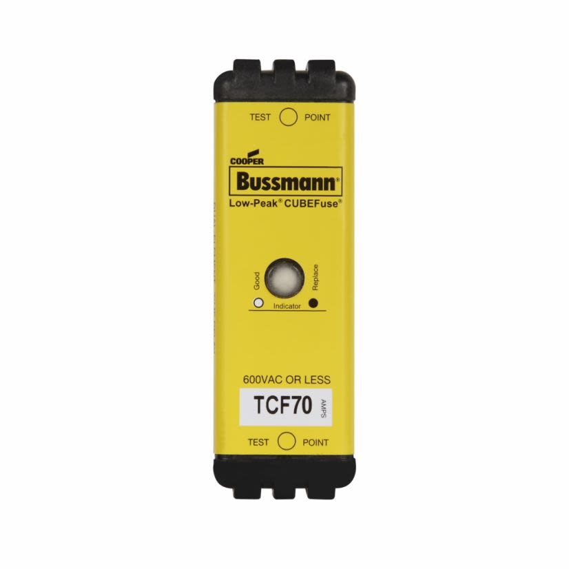 EATON Bussmann Series Low-Peak™ CUBEFuse™ TCF70 Current Limiting Inrush Current Withstand Time Delay Fuse, 70 A, 600 VAC, 300 VDC, 300/100 kA Interrupt, Class: CF, Square Body