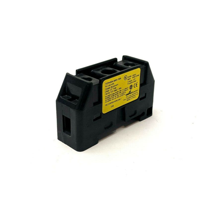EATON Bussmann Series CUBEFuse™ TCFH30N Finger Safe Non-Indicating Fuse Holder, 600 VAC, 300 VDC, 30 A, 18 to 8 AWG Wire, 1 Pole