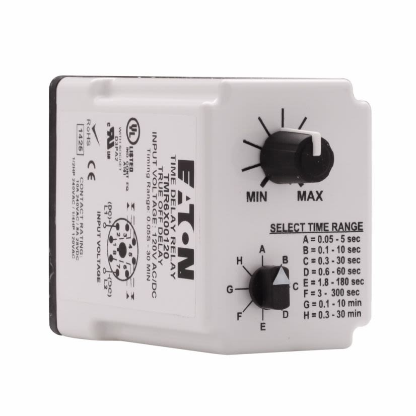 EATON Cutler-Hammer Series TMR6X00120 Programmable Timing Relay With Trip Unit, 0.05 s to 30 min Setting, 120 VAC/VDC, 8 Pin, DPDT Contact, 2 Poles