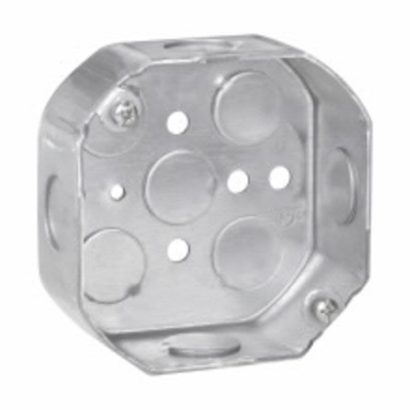 Crouse-Hinds Thepitt TP278 Drawn Octagon Outlet Box, Steel, 15.5 cu-in Capacity, 5 Knockouts, 4 in W x 1-1/2 in D x 4 in H