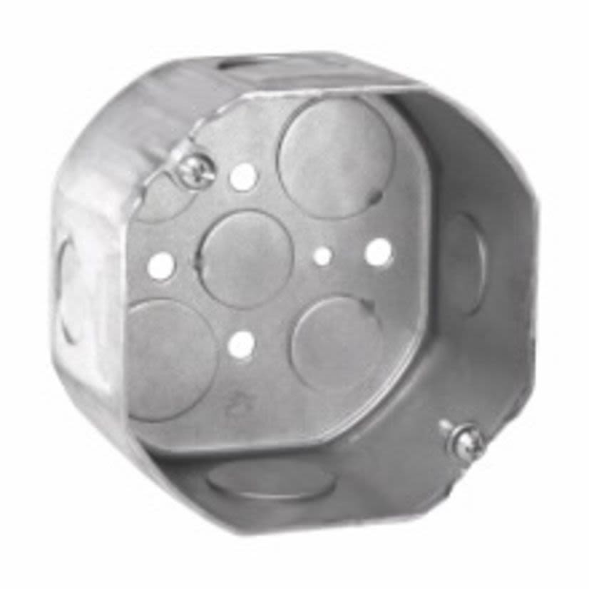 Crouse-Hinds Thepitt TP292 Drawn Octagon Outlet Box, Steel, 21.5 cu-in Capacity, 5 Knockouts, 4 in W x 1-1/8 in D x 4 in H