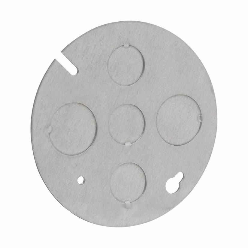 EATON Crouse-Hinds series TP648 Concrete Box Plate, 4 Inch, No stud, (3) 1/2 Inch, (2) 3/4 Inch, Steel